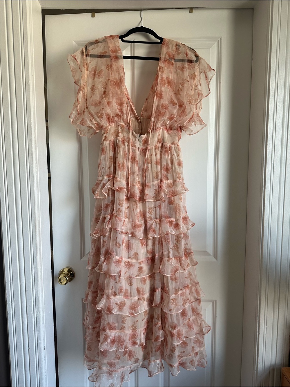 Petal & Pup Peach Floral Tiered Midi Dress - Picture 3 of 3